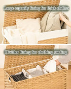SETVSON Laundry Hamper with Lid Laundry Basket 132 L (35 Gal) Wicker Clothes Hamper, Handwoven Rattan Hamper with Handles and 4 Removable Liner Bags, 6 Mesh Bags for Laundry Bedroom Natural - color: Natural, size: 35.0 Gal