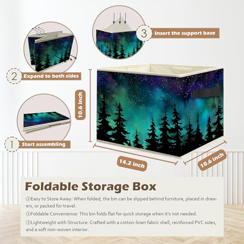 Starry Night Forest Storage Box Bins, Galaxy Star Sky Pine Tree Woods Collapsible Storage Basket Organizer for Bedroom Laundry Room Home Clothes Toys Books, Toybox for Girls Boys - color: Starry Night