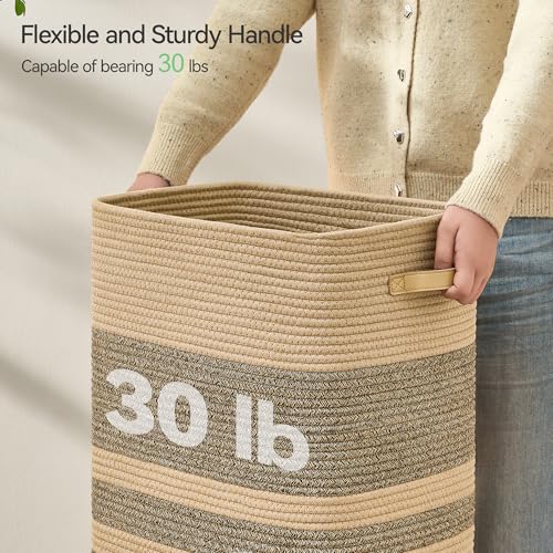 Nunsino Laundry Hamper,Laundry Basket with Leather Handles,Woven Storage Basket for Toys,Pillows,Blankets,Clothes,Dark&Brown - color: Dark&Brown, size: 65 L