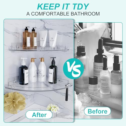 Acrylic Corner Shower Shelves, Adhesive Shower Caddy Organizer for Bathroom Storage Home Decor, Clear Rustproof No Drilling Wall Shelf, 2-Pack - color: Clear Shelf