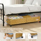 Under Bed Storage Containers with Wheels, 31.5” Large Handwoven Rattan Rolling UnderBed Storage Bins, Tool-free Assembly Natural Under The Bed Organizer Drawers for Bedroom, Sheets Clothes Blankets - style: 2 Pack(A-Natural)
