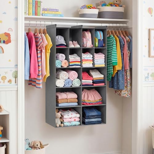Ofiray-home 5 Tier Hanging Closet Organizer, 14 Compartments Sweater Organizer for Closet with 3 Sturdy Hooks, Closet Organizers and Storage, Wardrobe, Rv, Garment Rack, Grey - color: Grey, size: 5-Tier