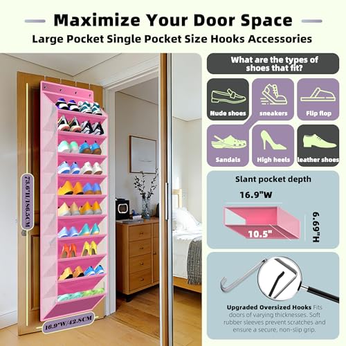 PAULONE 10-Pocket Multi-Use Over the Door Organizer, Heavy Duty 95lbs Capacity with Breathable Mesh, Versatile Hanging Storage for Shoes, Toys, Office Supplies-Classic (Blush Pink, 10-Shelf,) - color: Blush Pink, size: 10-Shelf,