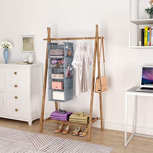MAX Houser 5 Shelf Hanging Closet Organizer,Space Saver, Closet Hanging Shelves with (4) Side Pockets,Foldable,Light Grey - color: Lightgrey
