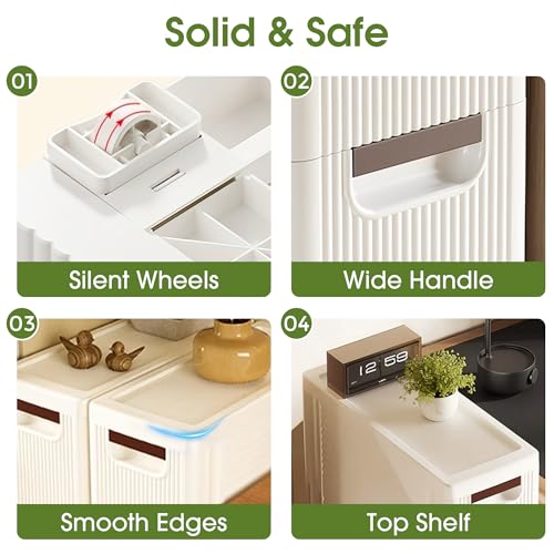 5 Drawers Narrow Storage Cabinet, Slim Bathroom Storage Cabinet, Plastic Rolling Cart Organizer for Small Spaces, Laundry, Office, Home, White - size: 5 Drawer