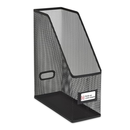 TRU RED Metal Magazine File Organizer, Black – Top‑Loading Desktop File Holder with Handle, Holds Up to 1000 Sheets