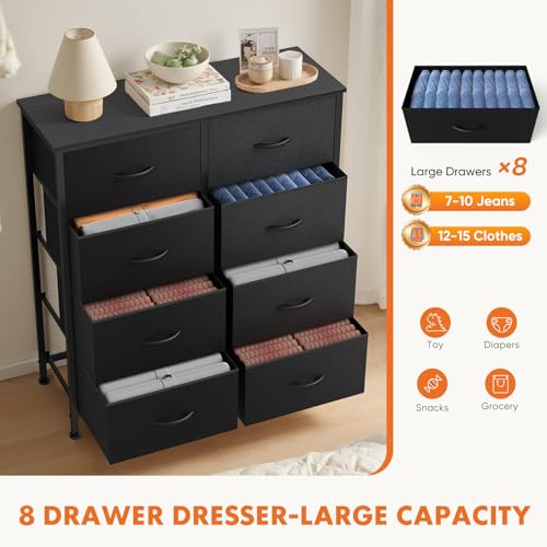 Sweetcrispy 8 Drawer Dresser with Fabric Bins Fabric Storage Tower Organizer for Bedroom Closet Hallway Entryway Tall Chest of Drawers with Steel Frame Wood Top Easy Pull Handles,Black - color: Black, size: 31.7"D x 11.8"W x 36.6"H (8 Drawers)