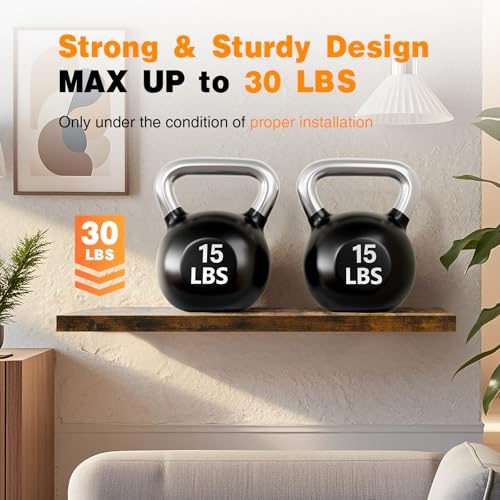 BAYKA Floating Shelves, 36 inches Long Wall Mounted Rustic Wood Shelves for Bathroom, Bedroom, Living Room, Kitchen, Office, Hanging Shelf for Books/Storage/Decor(Rustic Brown,Set of 2) - color: B. Rustic Brown - Americana Farmhouse Style, size: 36inches