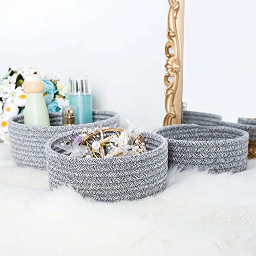 MINTWOOD Design Set of 3 Cotton Rope Nesting Bowls, Small Catch All Basket, Cute Closet Baskets and Bins for Shelves, Mini Table Basket Organizer for Small Accessories, Light Gray Mix - color: Light Gray Mix