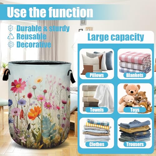 Colourful Blooming Wildflower Laundry Basket, Laundry Hamper Collapsible Oxford Cloth with Handle Clothes Toy Storage Bin for Bathroom Laundry Room Bedroom 15.7 X 20 Inch - color: Colourful Blooming Wildflower