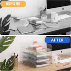 LALOBLUE Stackable Letter Tray Desk Organizer, Set of 4 Clear PET Paper & File Organizers, Document Storage for Office Supplies
