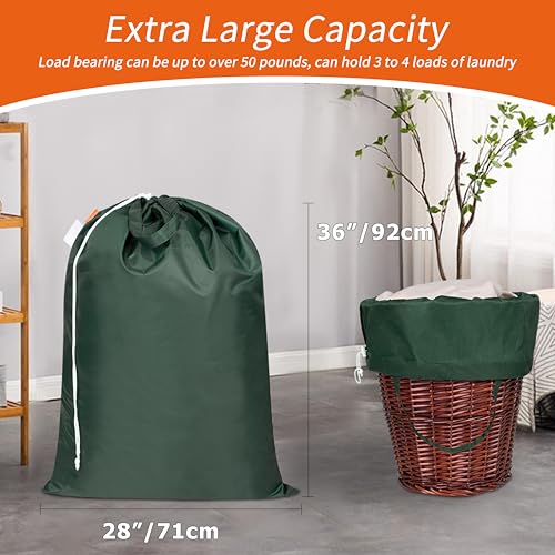 Polecasa 2 Pack Extra Heavy-Duty Laundry Bag 28x36”- Machine Washable Large Storage Bag with Reinforced Handles & Drawstring Closure & ID Tag for College Dorm Travel - Green - color: Green, size: 28" x 36" | 2 Pack