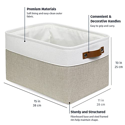 OrganiHaus Large Fabric Storage Baskets for Shelves 3 Pack, 15x11in Closet Storage Bins, Canvas Storage Bin for Organizing, Cloth Baskets, Linen Closet Organizers, Beige/Off-White - color: Beige / Off-White, size: Large - 3pc