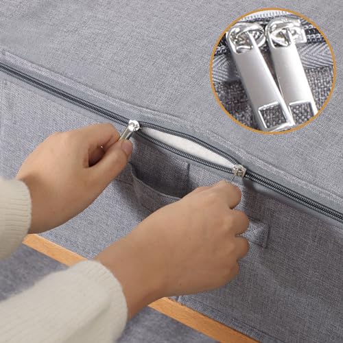 Underbed Storage Organizers, 23.6 x 11.8 x 5.9 Inch Fabric Container Bags with Lids, Storage Boxes for Blanket, Pillows, Shoes, Grey, 3 Pack - color: Grey, size: 23.6x11.8x5.9in(3-Pack)