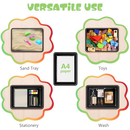 ShineMe 6 Pack Paper Trays for Classroom, Black Plastic Book Bins with Colorful Labels, Stackable Letter Size Storage Tray, Desk Organizer Tray for Home, School and Office - color: Black