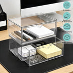 Prsildan Acrylic Makeup Organizer, 2 Pack Stackable Clear Storage Drawers for Baby Bottles Desk Organizers with 2 Drawers for Countertop Vanity Nursery Modular System for Cosmetics Jewelry - style: Style1-2 Drawers