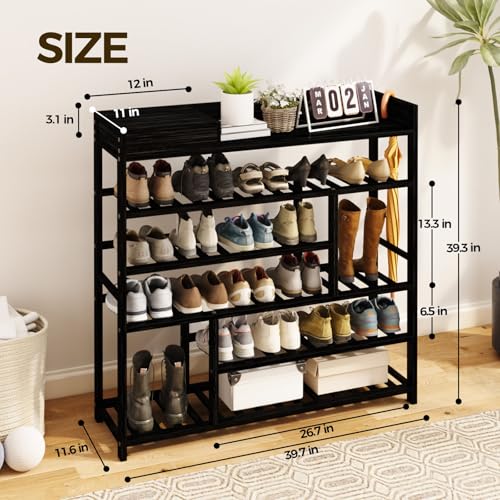 Bamworld Shoe Rack for Front Door Entrance Bamboo Shoe Organizer with Storage Box Free Standing Shoe Cabinet Shoe Storage Shelf for Entryway, Closet and Doorway (Black) - color: Black