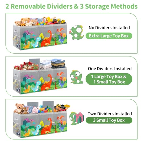 Extra Large Toy Box Chest with Lids, Collapsible Toy Storage Organizer for Kids, Dinosaur Toy Bin Box for Toddlers Boys Girls, Toy Organizer for Living Room Nursery Playroom Bedroom Home Grey - color: Grey