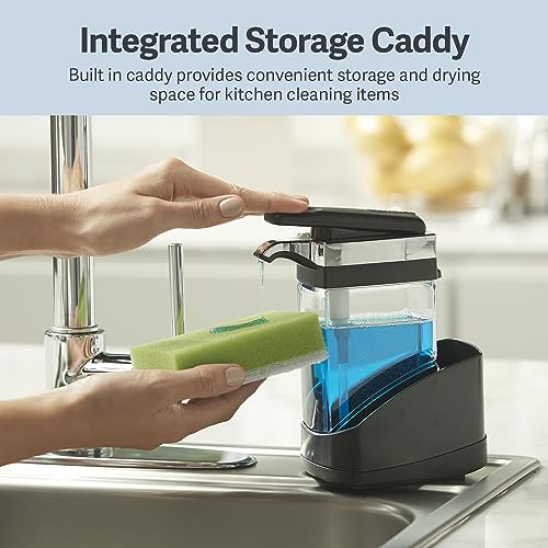 Casabella Sink Sider Solo Kitchen Soap Pump and Sponge Caddy, Black/Chrome - 2-in-1 Soap and Sponge Caddy, One-Hand Soap Dispensing, Ergonomic Design, Easy to Refill and Clean, Efficient Size - color: Black/Chrome