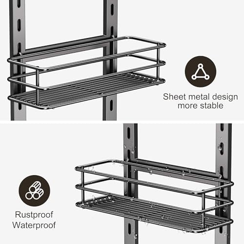 Orimade Adjustable Anti-slip Shower Caddy over Shower Head, Rustproof Bathroom Hanging Shower Organizer with 2 Hooks for Razor, No Drilling Shelves Storage Rack 2 Tier, Grey - color: Grey - 2 Tier