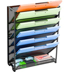 Simple Trending Wall File Organizer, Mesh 7-Tier Vertical Hanging File Holder, Desktop Metal Files Rack for Office and Home, Black