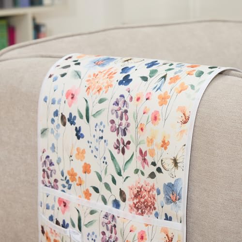 FLYILY Sofa Armrest Organizer Non-Slip Arm Chair Hanging Caddy Remote Control Holder for Magazine,Tablet, Phone, Books, Glasses(PurpleFlower,13in) - color: PurpleFlower, size: 35"x13"
