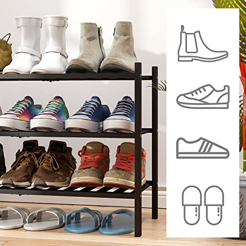 viewcare 3-Tier Black Bamboo Shoe Rack for Entryway, Stackable | Foldable | Natural, Shoe Shelf Storage Organizer for Hallway Closet, Free Standing Shoe Racks for Indoor Outdoor - color: Black, size: 3-Tier