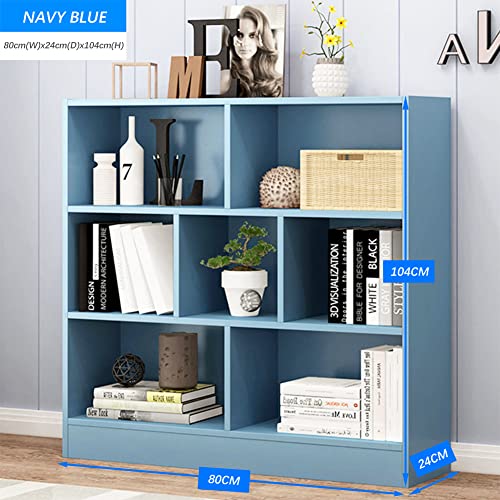IOTXY Open Shelf Low Bookcase - Wooden 3-Tier Floor Standing Display Cabinet Organizer with Base, 7 Cubes Short Horizontal Bookshelf in Bright Blue - color: Bright Blue, size: 80CM Base