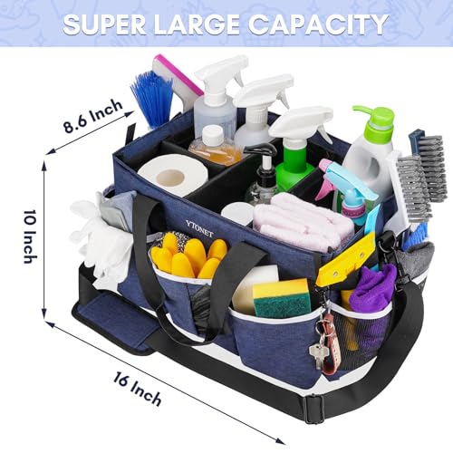 Ytonet Extra Large Cleaning Caddy Bag with 4 Foldable Dividers, Wearable Cleaning Caddy Organizer with Handle & Shoulder Strap & Waist Strap, Housekeeping Tote for Cleaners, Blue - color: Blue, size: X-Large