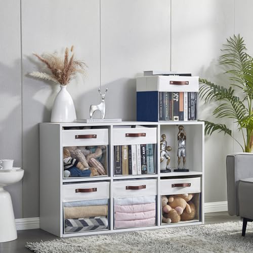 Bagnizer Storage Cubes, 4 Pack Linen Foldable Storage Bins (13 x 13 inch) with Clear Window and Handles, Fabric Organizer for Shelf Closet, Clothes, Books - (Navy Blue and White) - color: Navy Blue / Off-White, size: 13 x 13 x 13