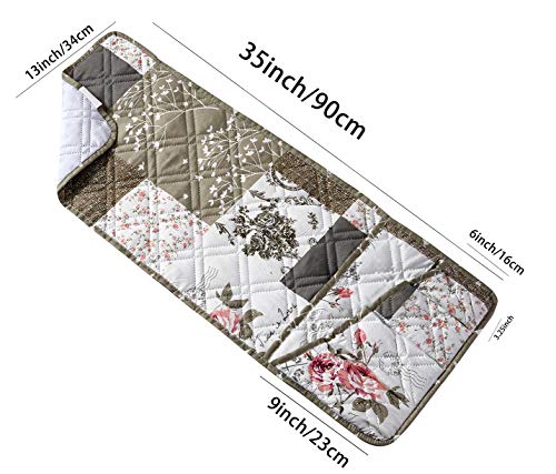 Brilliant Sunshine Rose and Toile Patchwork Couch Armrest 5 Pockets Organizer, Slip Resistant Armchair Caddy, Washable Remote Controls Holder, Storage for Magazine, Tablet, Phone, 35×13", Rose Grey - color: Rose Grey