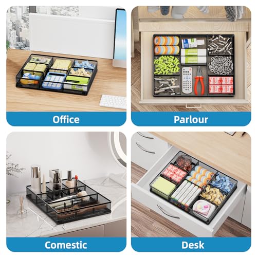 Marbrasse Desk Drawer Organizer, Metal Mesh Drawer Organizer Tray with 5 Adjustable Compartments,Desk Organizers and Accessories for Home,Office,Kitchen,Makeup,Vanity (Black) - color: Black