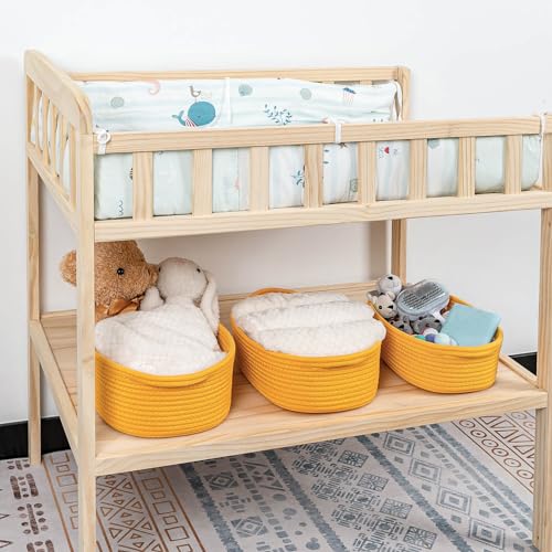 CubesLand Small Cotton Rope Storage Basket Set 5, Shelves Baskets for Organizing with Handle, Decorative Closet Storage Bins for Countertop Toilet Paper Basket for Toilet Tank Top,Yellow Basket - color: Yellow