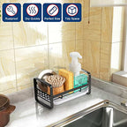 HULISEN Kitchen Sink Sponge Holder, 304 Stainless Steel Kitchen Soap Dispenser Caddy Organizer, Countertop Soap Dish Rack Drainer with Removable Drain Tray, not Including Dispenser and Brush, Black - color: Black, size: Medium