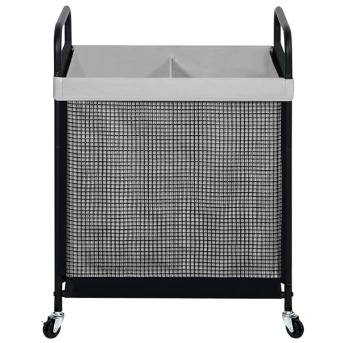 STO STO Laundry Hamper 2 Section, 100L Rolling Laundry Sorter Cart with Removable and Washable Liner Bag, Clothes Hamper with Wheels and Metal Handle for Laundry Room and Bedroom, Gray - color: Gray, size: 2-Section