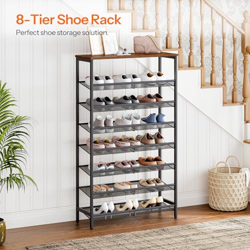 HOOBRO Shoe Rack for Entryway, 8-Tier Shoe Shelf, Large Capacity Shoe Storage Organizer for 21-24 Pairs of Shoes, Front Door Entrance, Hallway, Closet, Space Saver, Rustic Brown and Black BF18XJ01 - size: 8 Tiers (29.5"W)