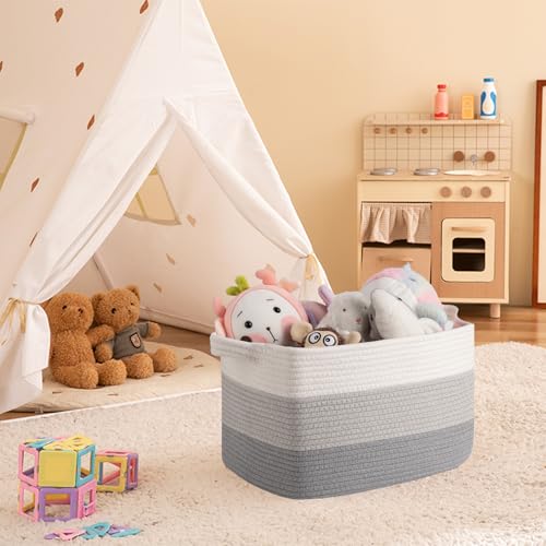 OIAHOMY Woven Storage Basket, Cotton Rope Baskets for Toys,Towel, Clothes, Used to Bathroom,Living Room,Nursery,Bedroom, 16"x12"x10"- Pack of 3, Gradient Gray - color: Gradient Gray, size: 3 pcs-16”x12”x10”