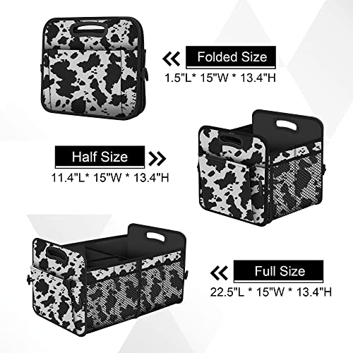 Femuar Car Trunk Organizer,Car Storage Organizer with 72L Large Capacity Waterproof Collapsible and 11 Pockets,Trunk Organizer for Car Suv/Jeep/Sedan, Large Size, Cow print - color: Cow print, size: Large