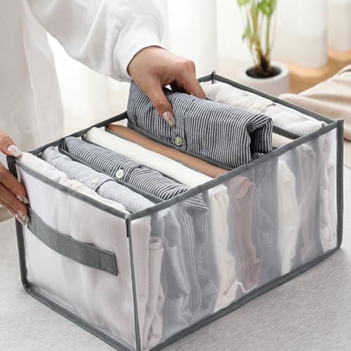 9 Compartment Clothing Organizer for Jeans and Shirts Storage Box with Handles Closet Drawer Solution for Home Use (Grey) - color: Grey3, size: 5.4X3.1X3.8inch
