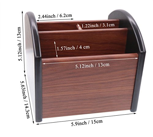 Coideal Remote Control Holder Caddy Wood, Rotating Wooden Pen Pencil Holder Organizer Medium Revolving Desktop Office Supplies Storage for Table (4 Compartments) - size: 4 compartments