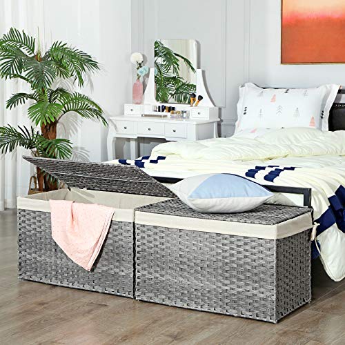 SONGMICS Storage Basket with Lid, Woven Blanket Storage Bin with Handles, Foldable, Removable Liner, Metal Frame, for Bedroom, Laundry Room, 42.3 Gallons (160 L), Gray URST76WG - color: Gray, size: 160 L
