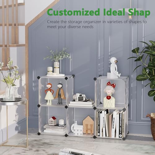 C&AHOME Cube Storage Organizer, 6-Cube Shelves Units, Closet Cabinet, DIY Plastic Modular Book Shelf, Ideal for Bedroom, Living Room, Office, 36.6" L x 12.4" W x 36.6" H Translucent White SBTM3506A - color: Translucent White