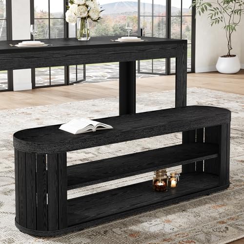 Tribesigns 47.2" Wooden Entryway Bench with 2-Tier Shoe Storage, Farmhouse Dining Bench with Adjustable Foot Pads, End of Bed Stool for Bedroom, Hallway, Living Room, Dining Room, Black - color: Black