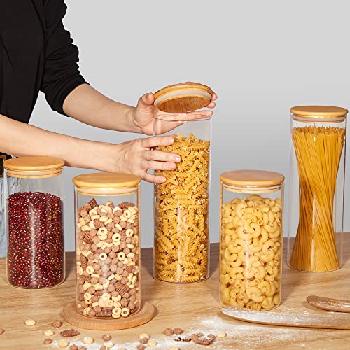 Vtopmart 70oz Glass Food Storage Jars, 3 Pack Large Kitchen Containers with Airtight Bamboo Lids for Pasta, Nuts, Flour, Canisters Set for Cereal, Pantry Organization, BPA Free - size: 3 Pack (70 oz)