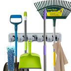 ForHauz Broom Holder with 5 Holding Positions & 6 Hooks, Easy Wall Mount Storage for Organizing Garage or Closet (Pack of 2) - size: 1 Count (Pack of 2)