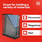 TRU RED Metal Magazine File Organizer, Black – Top‑Loading Desktop File Holder with Handle, Holds Up to 1000 Sheets