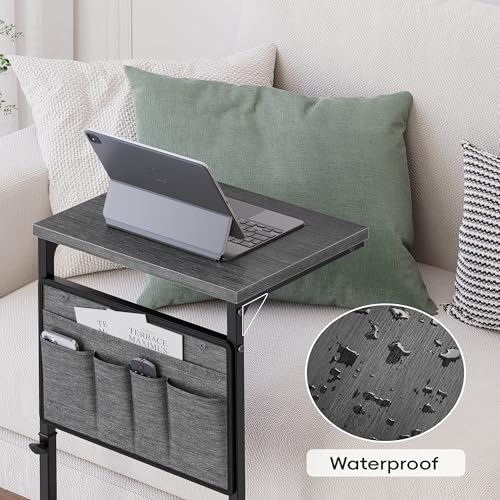 Vagusicc C Shaped End Table, 32'' Tall Side Table for Couch, Adjustable Height Small Couch Side Table for Small Spaces, C Table Slide Under Sofa Table TV Tray Arm Table for Living Room Bedroom - color: Charcoal Gray