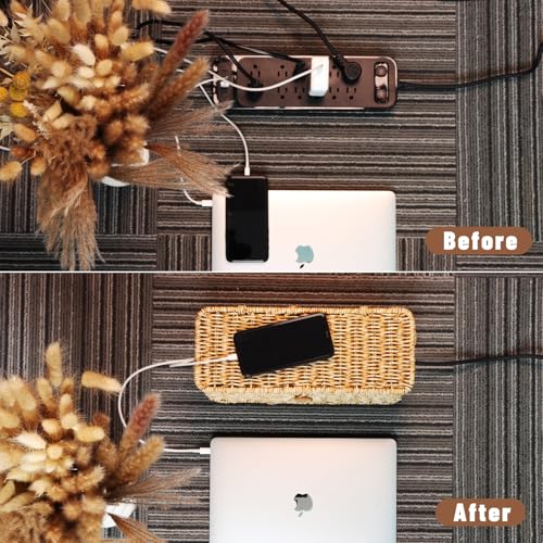BROWNLILY Cable Management Box, Rattan Style Cord Organizer for Desk Cord Hider Outlet Covers Baby Proofing for Power Strip TV PC Router Charger Under Desk Storage - Natural Small - color: Natural, size: M