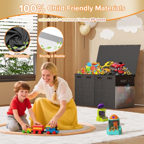 Large Toy Box Chest, Collapsible Sturdy Toy Storage Organizer Boxes Bins Baskets Dinosaur Kids Toy Chest Bin with Lids for Boys Girls Living Room Playroom Bedroom Nursery 25"x14"x16" Black - color: Black－2