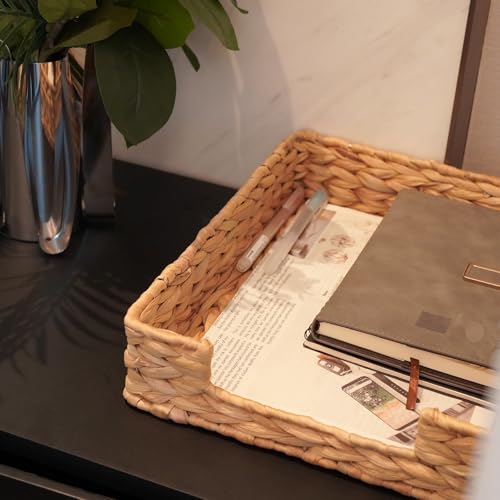 Set of 2 Water Hyacinth Letter Tray for A4 File Desk Mail Letter-Size Paper, Basket Woven Organizer, Magazine Files Storage, Office Document Organizer and Storage - color: Natural-2pack